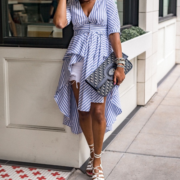 English Factory Blue & White Striped High-Low Top Size Small NWT - Picture 9 of 11